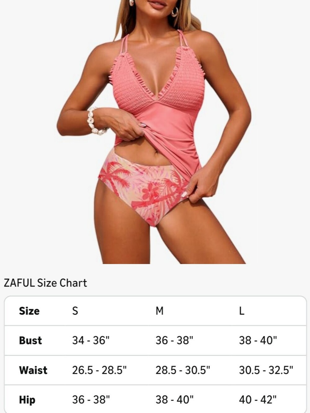 Zaful Pink Floral Smocked Top Tankini Set Size XL - Picture 6 of 6
